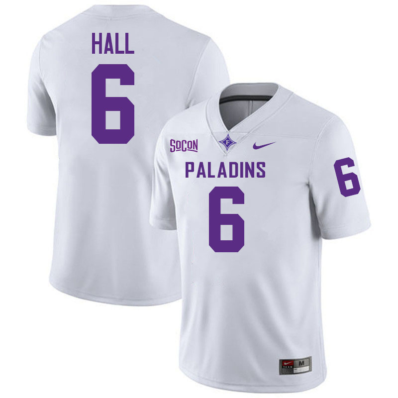 Furman Paladins #6 Gavin Hall College Football Jerseys,Uniforms-White